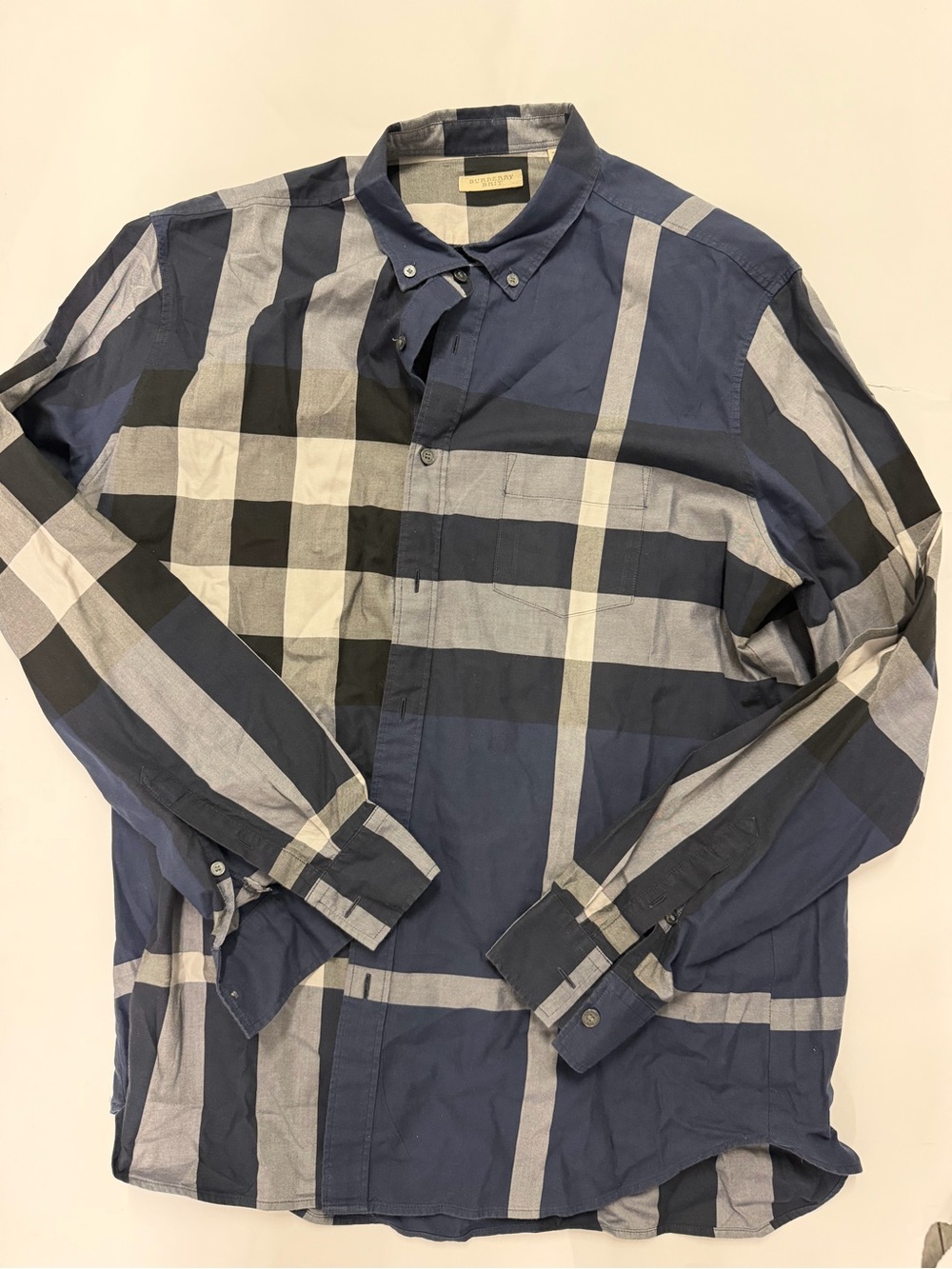 Burberry Navy and Black Plaid Button-Down Shirt